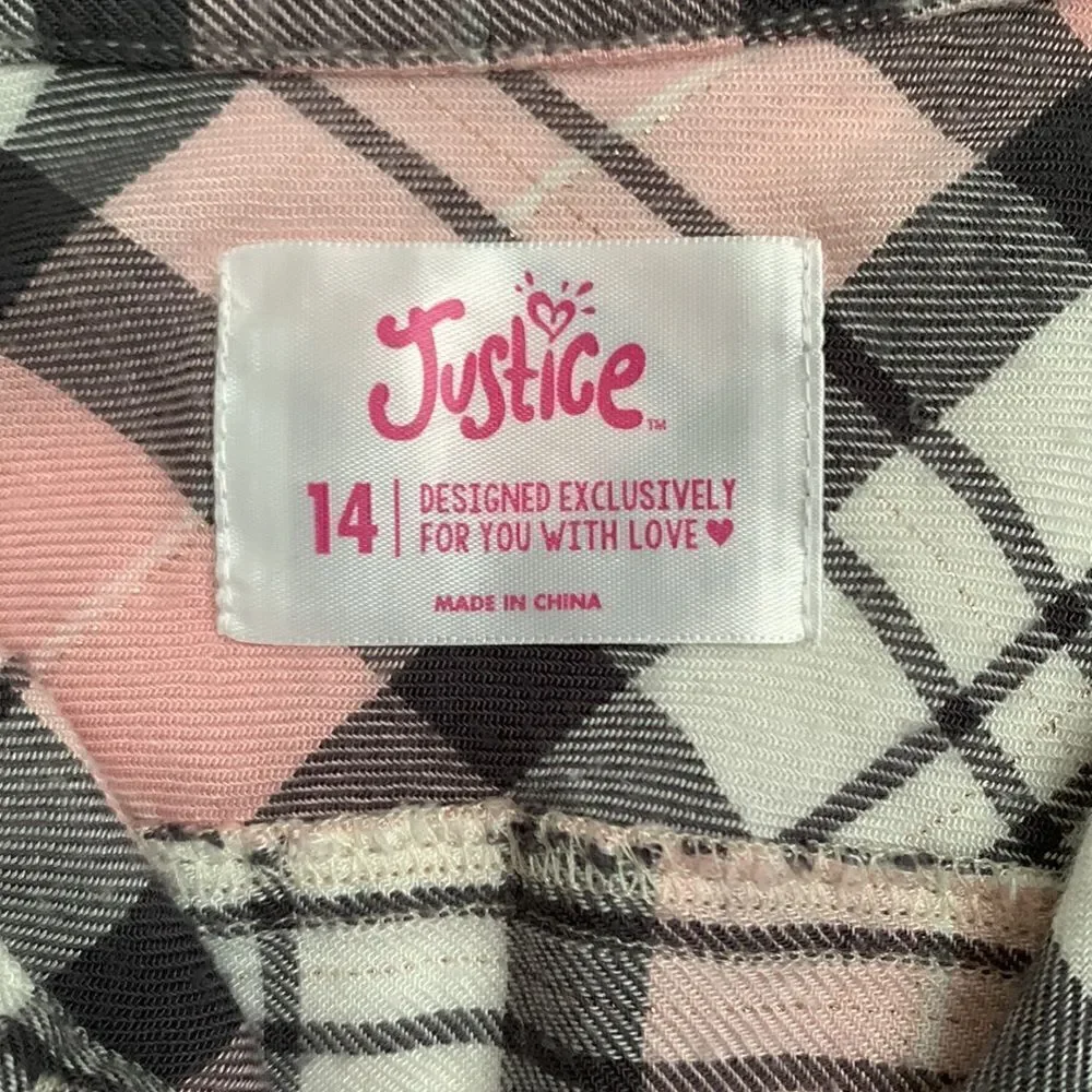 Justice Pink Gray Girls Shirt w/ Hood Size 14